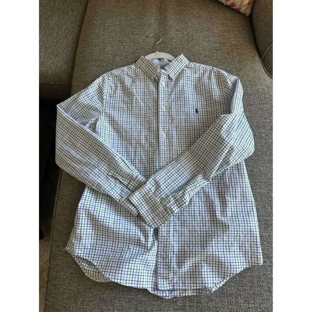 Polo Ralph Lauren Boys XL 18-20 Natural Stretch Plaid Button Down Shirt Pony EUC